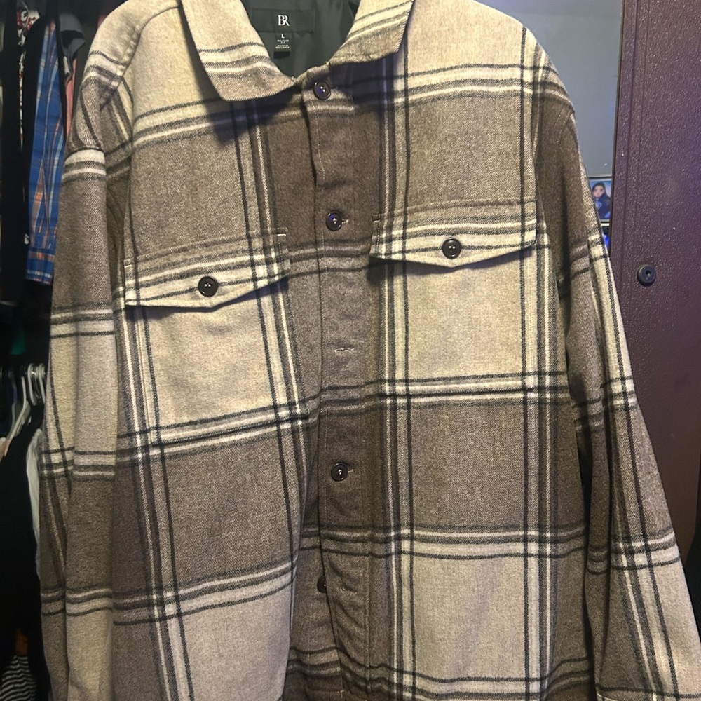 Banana Republic Men's Checkered Shirt Jacket - Brown and Cream